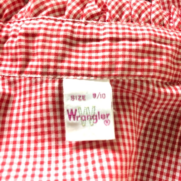Wrangler Vintage Red Gingham Tuxedo Top size 9/10 Button Down Blouse Long Sleeve - Picture 7 of 9